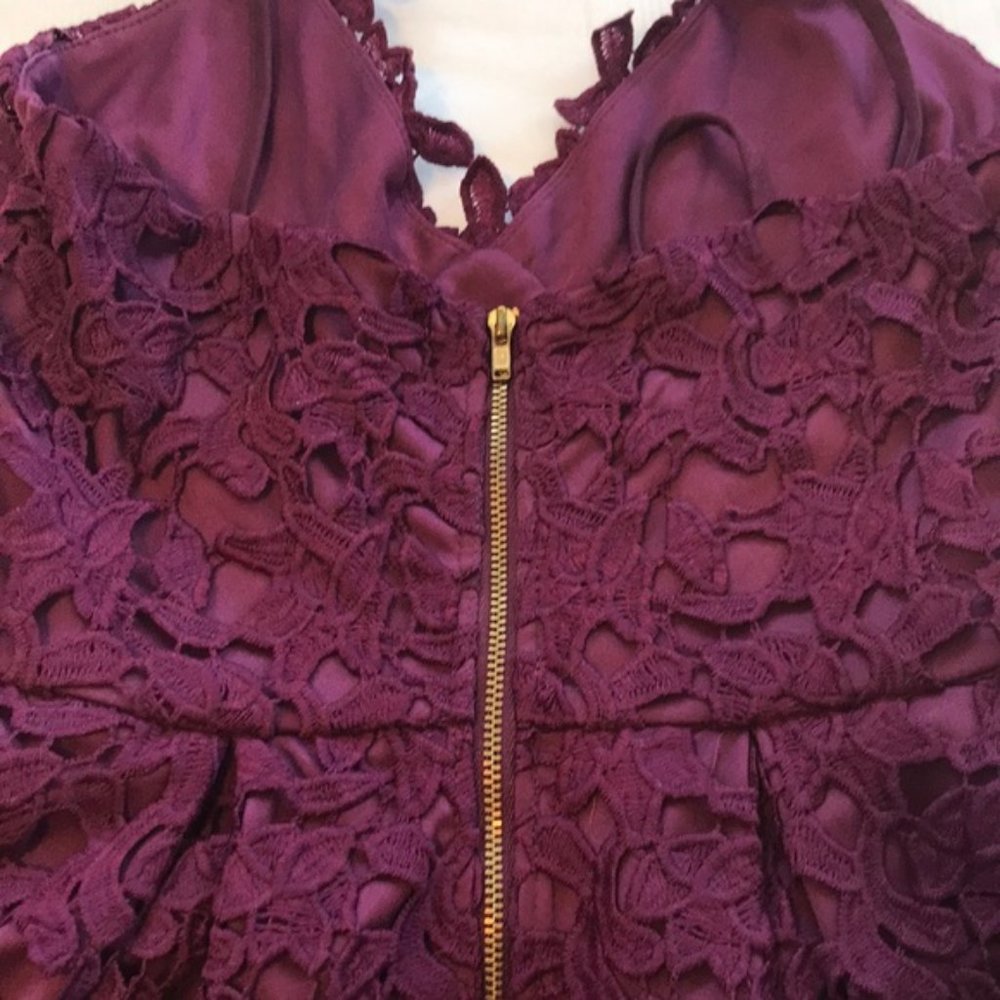 LOVE...ADY Lace Dress S Midi Spaghetti Fit Flare Wine Overlay 2/4 Aqua NWOT 50s - Picture 8 of 14